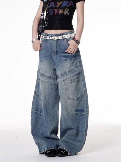 American Retro Multi-pocket Deconstructive Design Jeans For Women null