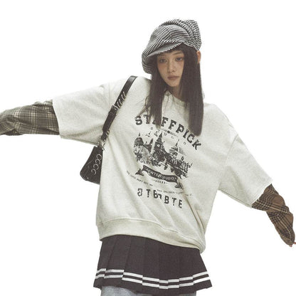 Retro City Printed Crew Neck Sweatshirt For Women MuddyStock