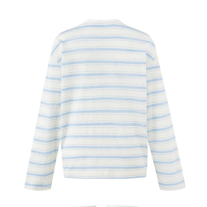 Faded Letter Pleated Henley Stripe Long Sleeve T-Shirt for Men