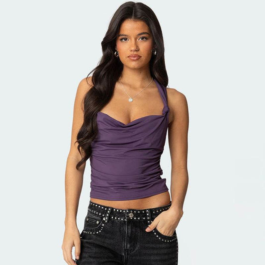 Women's Summer Pleated Cross-Back Short Crop Tank Top | MuddyStock Originals MuddyStock