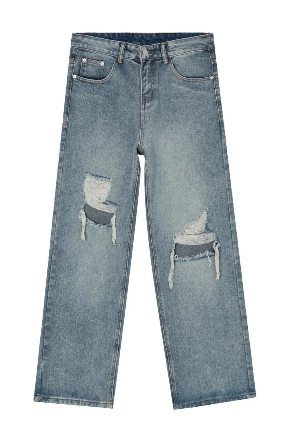 Distressed Wide Leg Jeans with Pockets For Men | MuddyStock Originals Light blue
