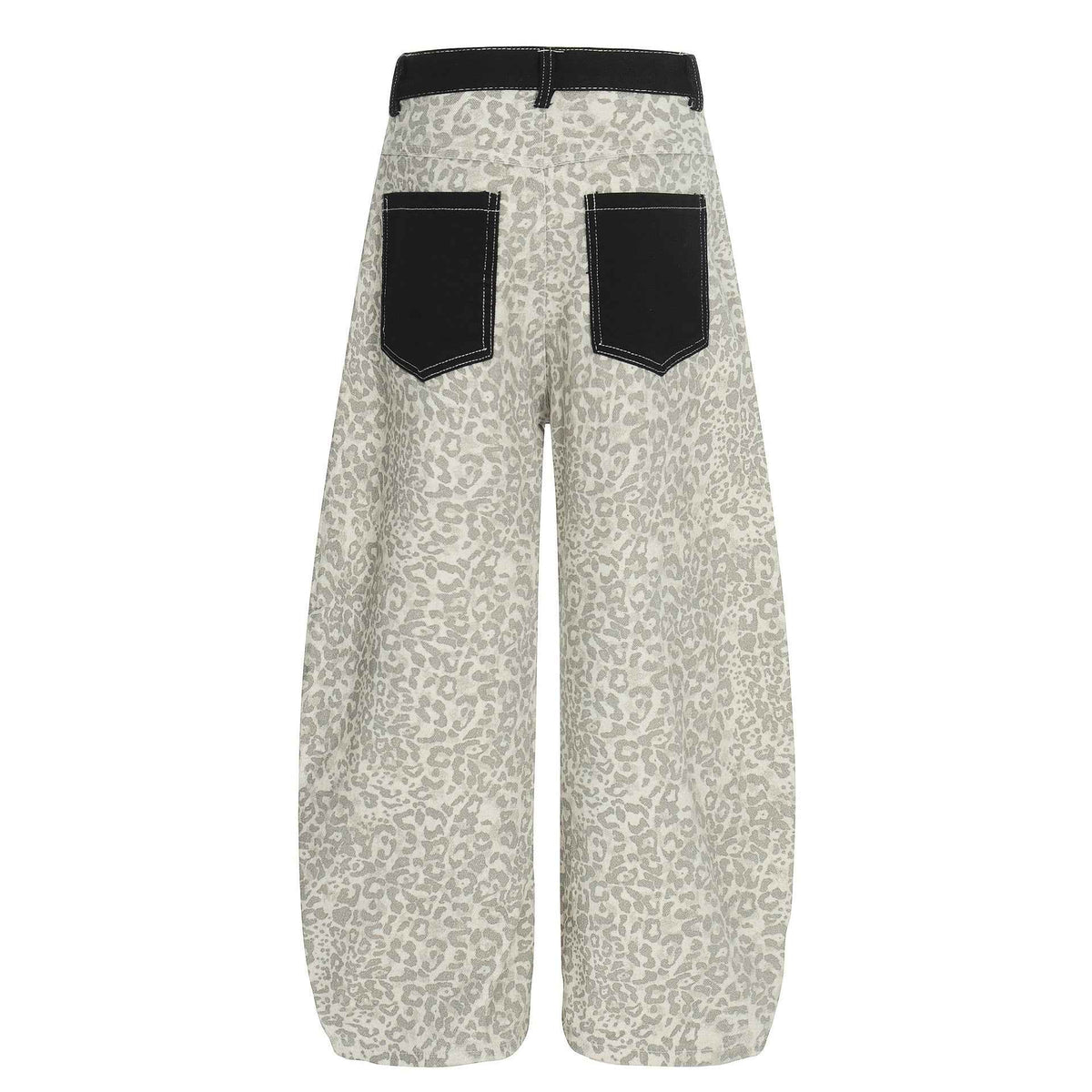 Color blocked leopard print washed curved knife jeans for women | MuddyStock Originals