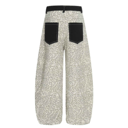 Color blocked leopard print washed curved knife jeans for women | MuddyStock Originals