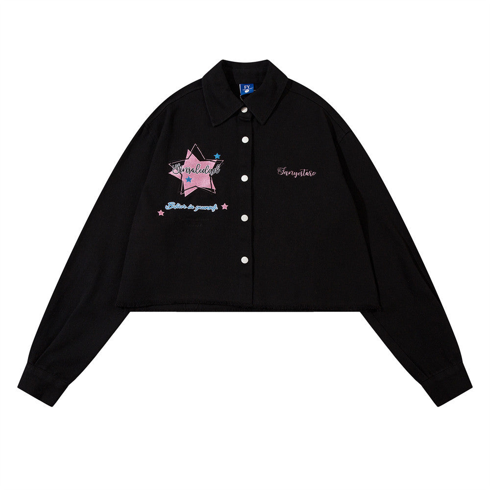 Five-pointed Star Long-sleeved Shirt For Women FY5862 Black