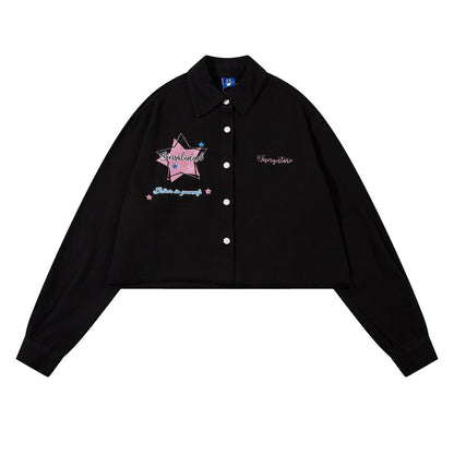 Five-pointed Star Long-sleeved Shirt For Women FY5862 Black