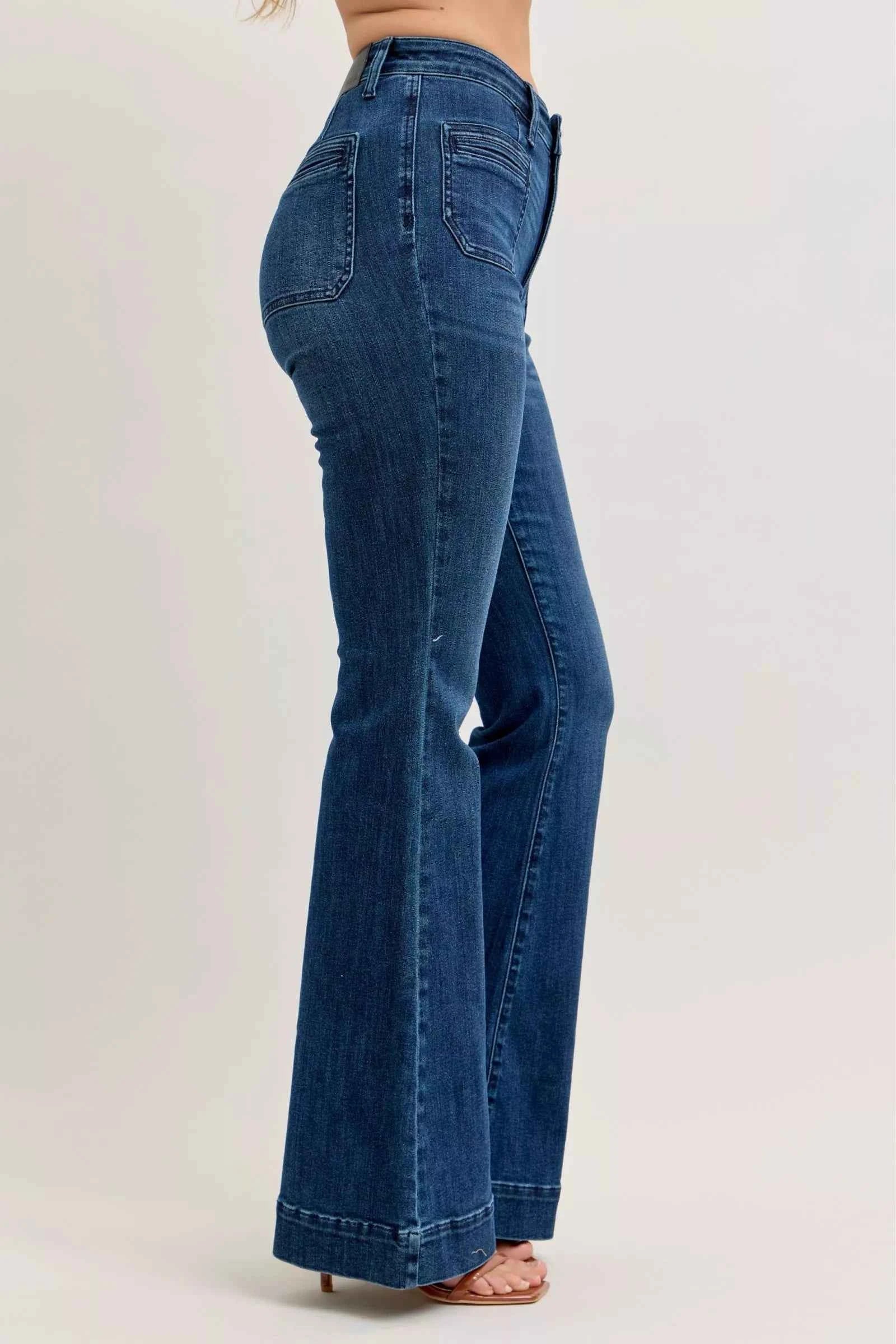 High-Waisted Flare Jeans with Front Pockets For Women Trendsi