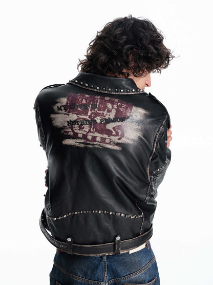 Irregular Placket Lychee-textured Biker Jacket For Men All Products