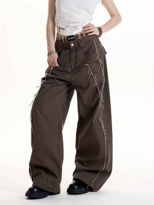 American Retro Style Deconstructive Design Jeans For Women Cocoa