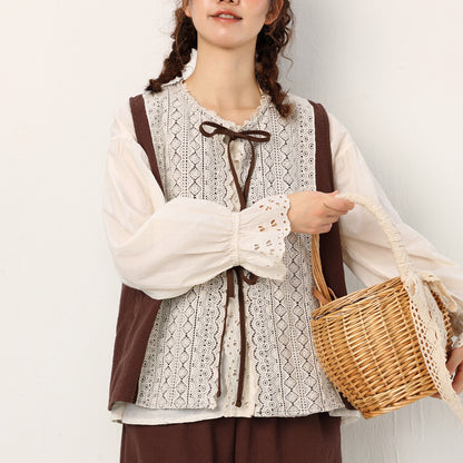 Lace-up Outer Cotton And Linen Waistcoat Vest For Women MuddyStock