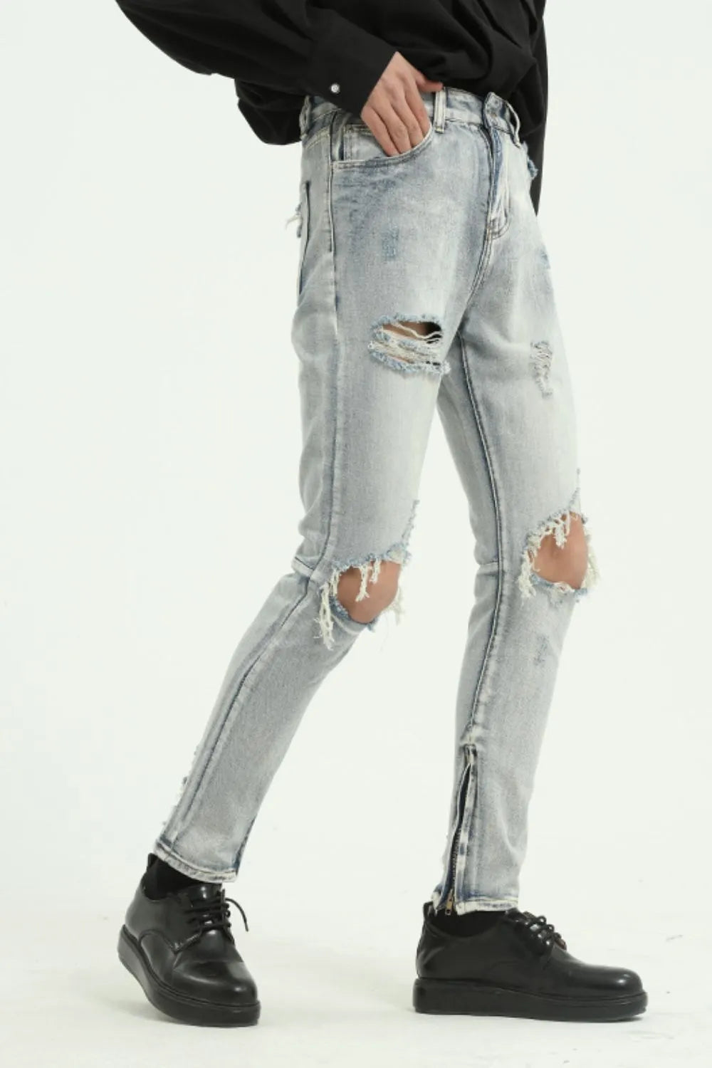 Distressed Skinny Jeans with Side Zip | MuddyStock Originals MuddyStock