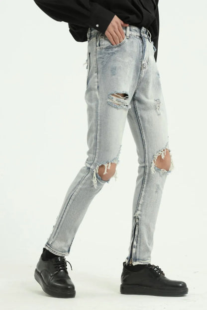 Distressed Skinny Jeans with Side Zip | MuddyStock Originals MuddyStock
