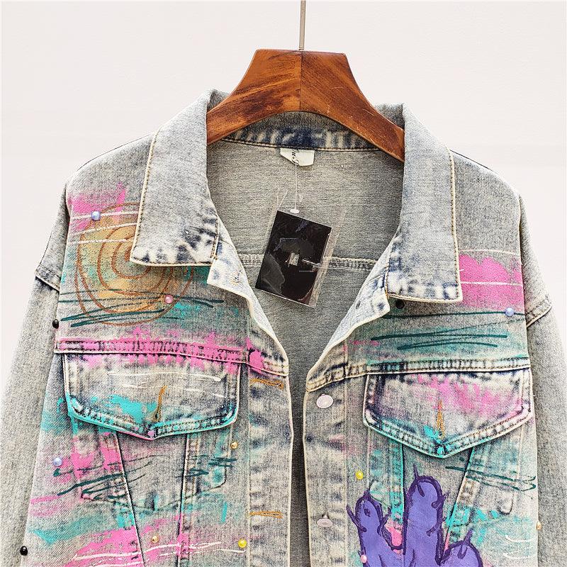Hand drawn doodle letters denim jacket for women All Products