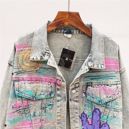 Hand drawn doodle letters denim jacket for women All Products