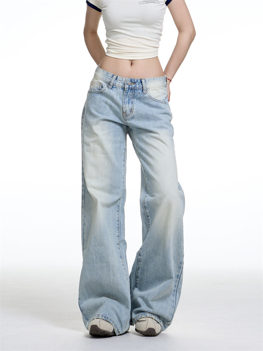 American Retro Washed Wide Leg Jeans For Women