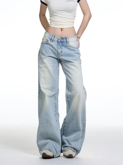 American Retro Washed Wide Leg Jeans For Women
