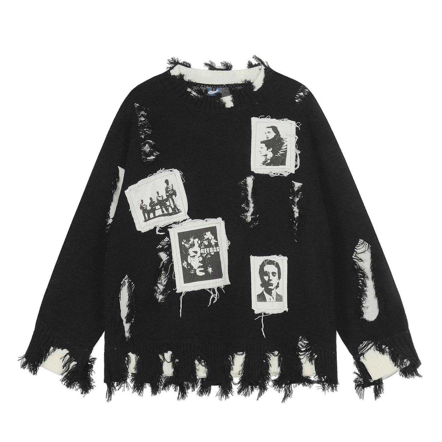 Knitted damaged tassel sweater for men and women | MuddyStock Originals Black MuddyStock