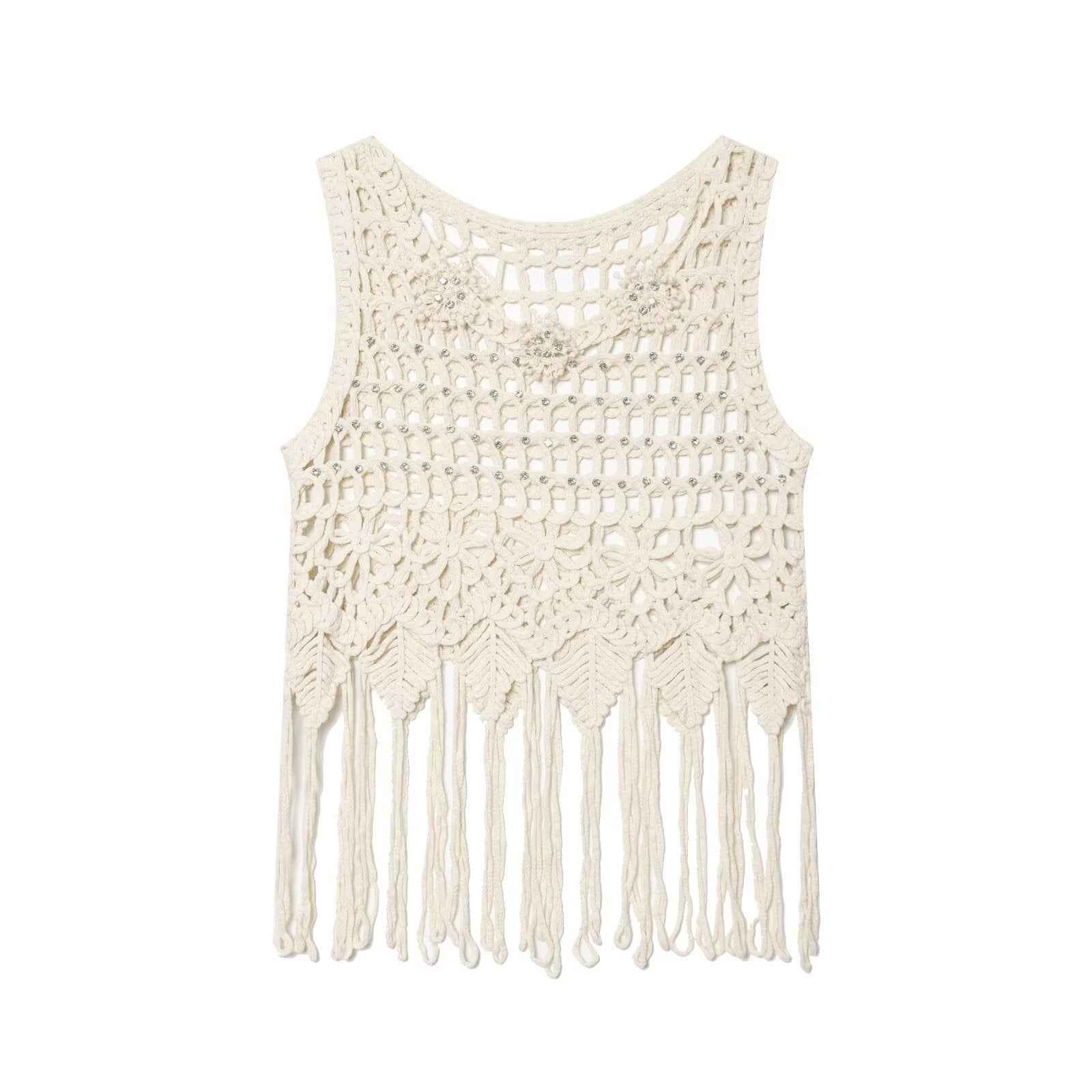 Brick inlaid tassel knitted sleeveless vest for women | MuddyStock Originals