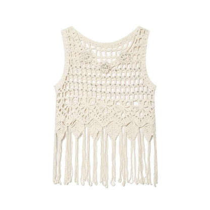 Brick inlaid tassel knitted sleeveless vest for women | MuddyStock Originals