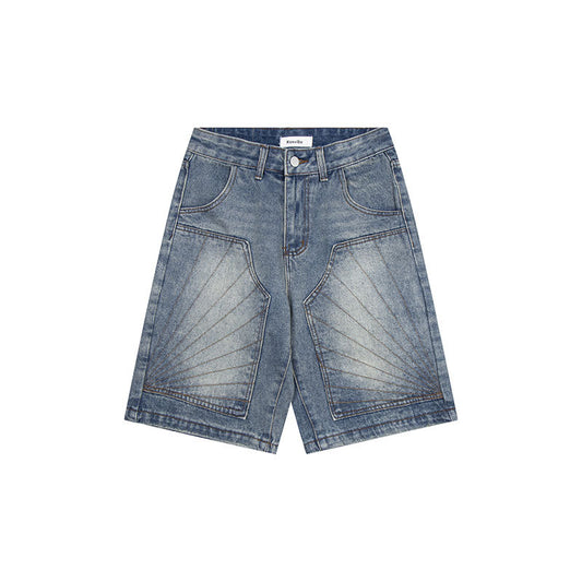 Washed straight leg denim shorts