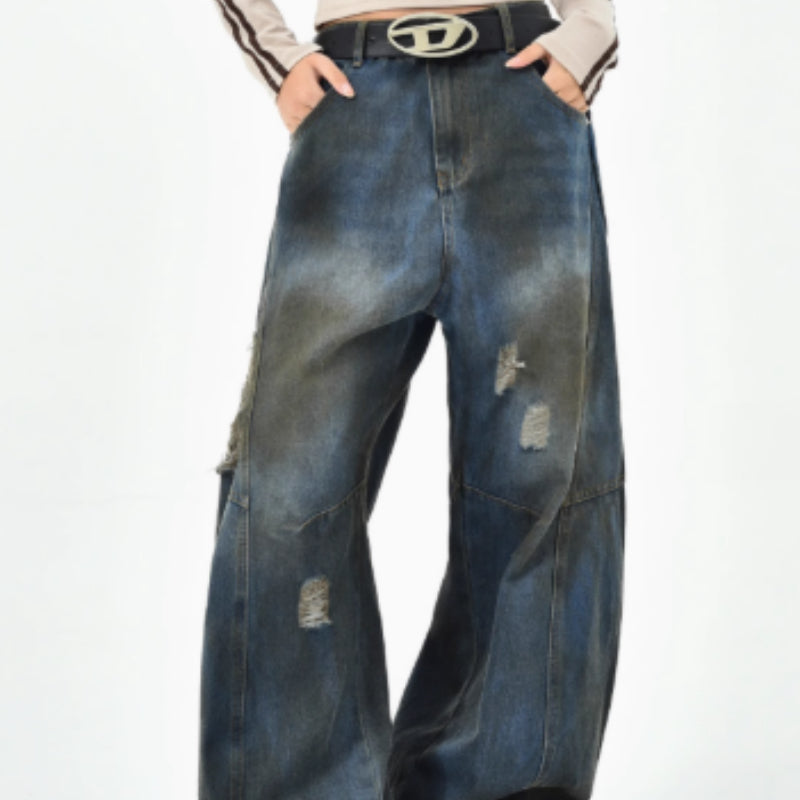 American Retro Washed Ripped Jeans For Women