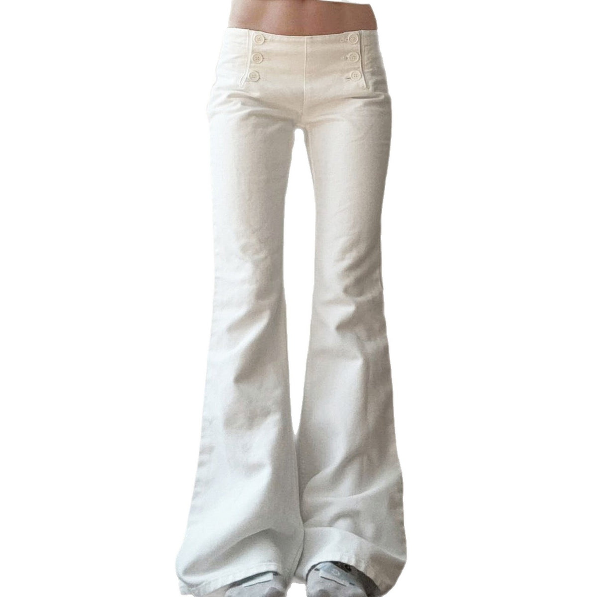 Low waist slimming and slightly flared white stretch jeans