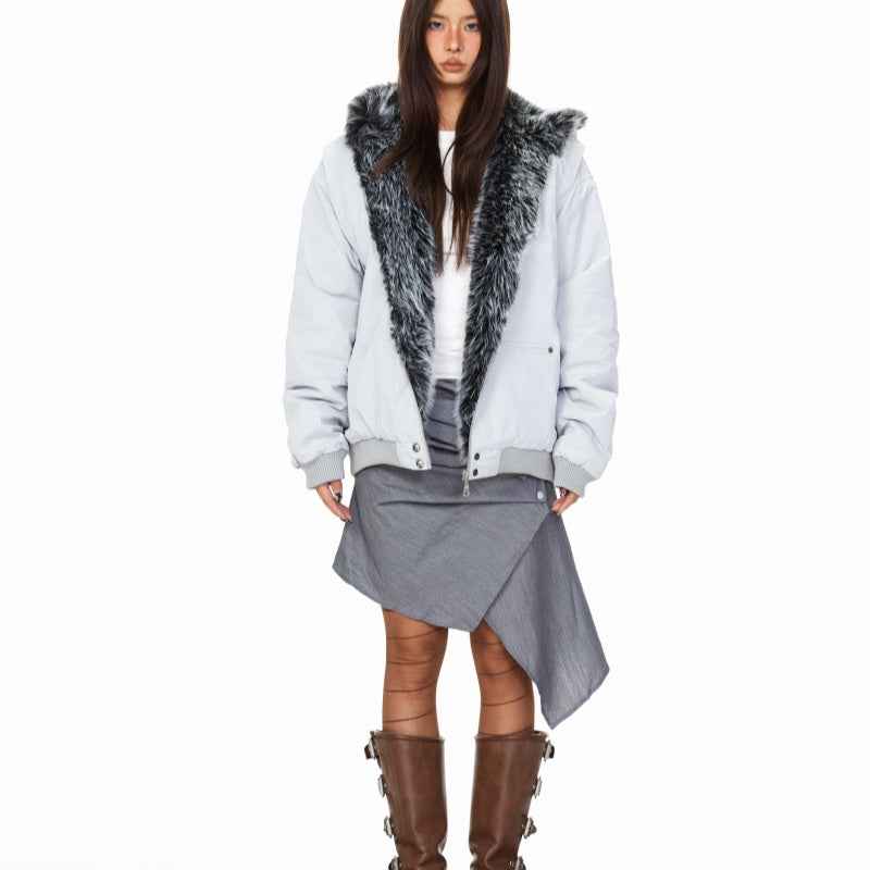 Fur Collar Hooded Cotton Jacket For Women