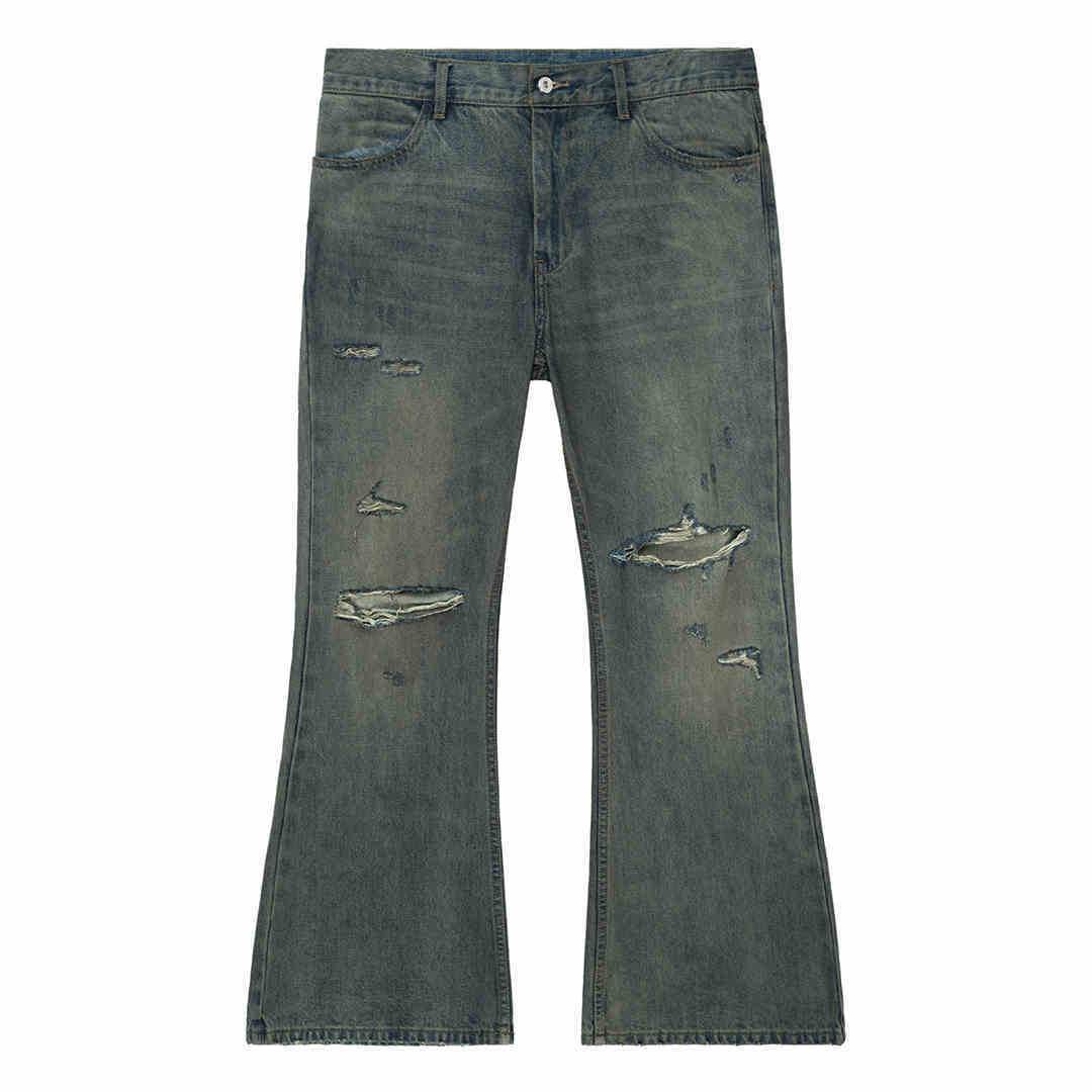 Cotton Retro Make Old Ripped Loose Micro-flared Trousers Jeans Washed Blue MuddyStock