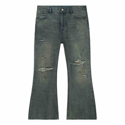 Cotton Retro Make Old Ripped Loose Micro-flared Trousers Jeans Washed Blue MuddyStock