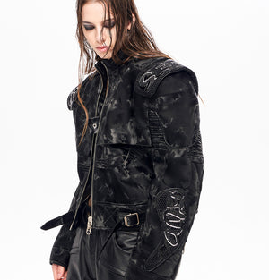 Punk Black Motorcycle Leather Jacket For Women Black All Products