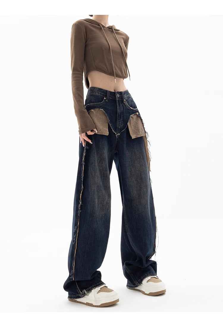 New Niche Design Contrast Color Jeans For Women MuddyStock