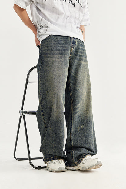 Retro Cat Beard Distressed Wide Leg Jeans For Men MuddyStock