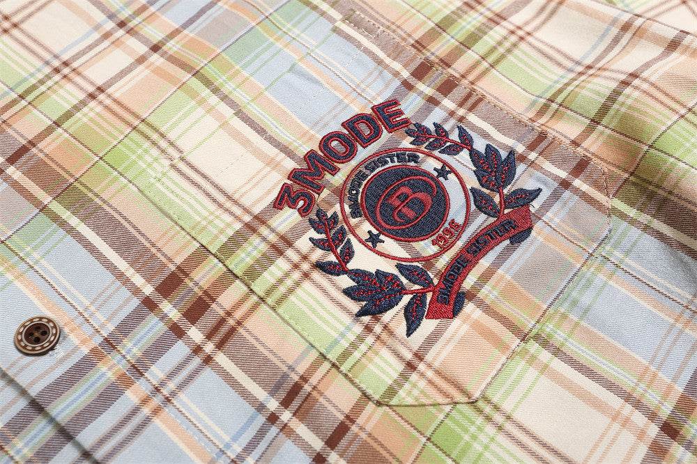 Embroidered Pocket Casual Polo Collar Checked Shirt For Men And Women MuddyStock