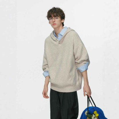 Retro Elegant Loose Solid Color Buttoned Hoodie Sweater for Men | MuddyStock Originals Apricot MuddyStock