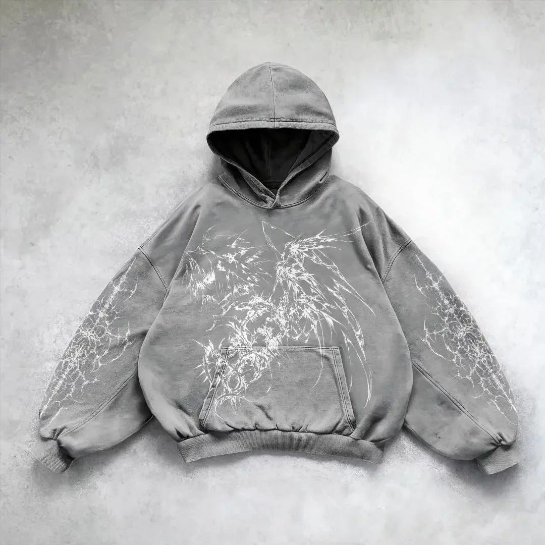Hooded Printed Hip Hop Streetwear Hoodie Gray 7 MuddyStock All Products