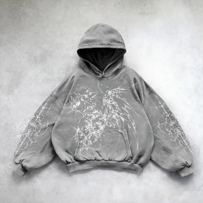 Hooded Printed Hip Hop Streetwear Hoodie Gray 7 MuddyStock All Products