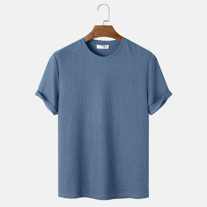 Men Summer Solid Color Round Neck Basic T-Shirts Blue MuddyStock