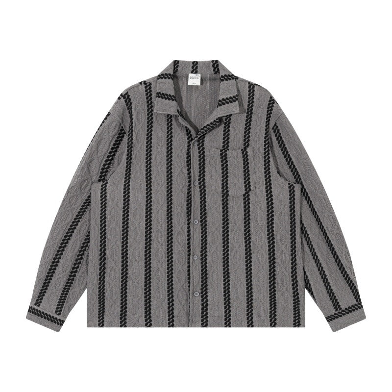 Rich Striped Collar Loose Fit Long Sleeve Shirt