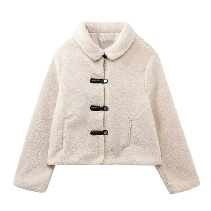 Fashionable All-match Fleece Short Jacket Beige All Products
