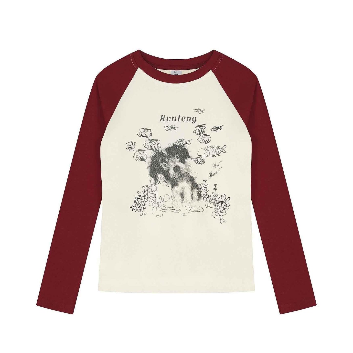 cartoon puppy long sleeved T-shirt for women | MuddyStock Originals Red