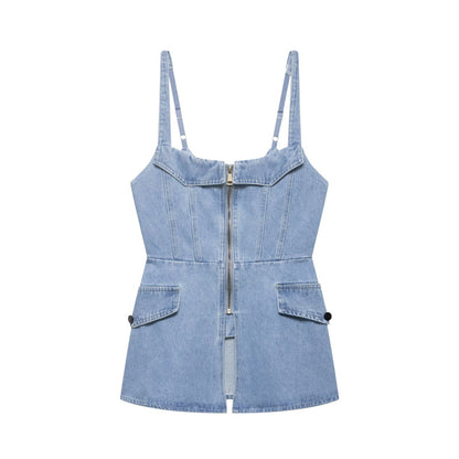 Zipper Splicing Cowboy Tight Strap Top For Women | MuddyStock Originals