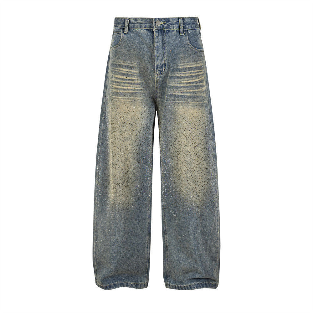 Retro wide leg denim pants for men | MuddyStock Originals Blue