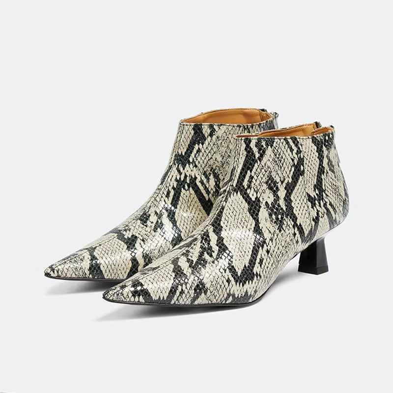Pointed back zipper thick heeled boots for women