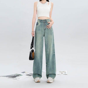 Women's Fashion Holes Narrow Wide-leg Jeans Blue