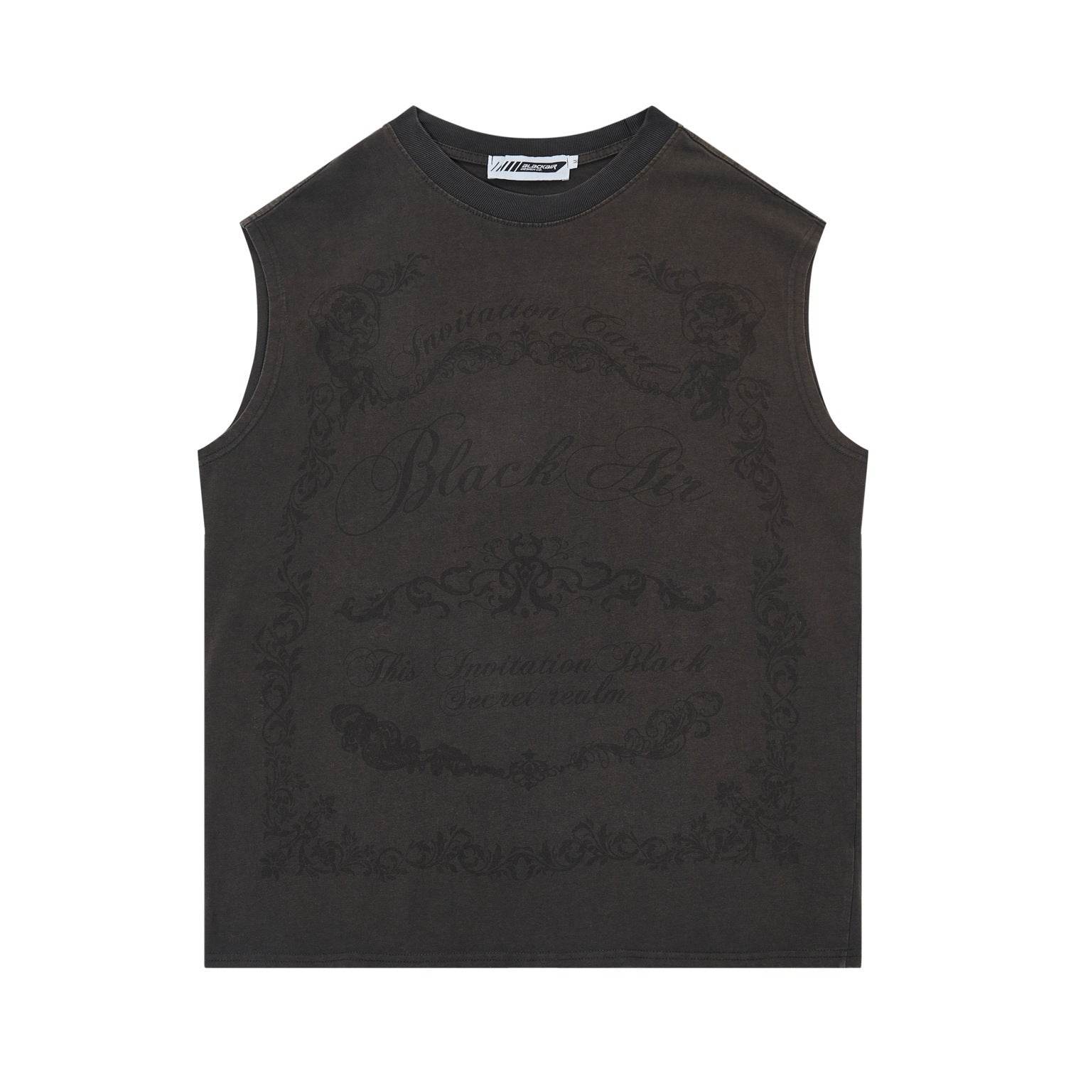 Street Wear Floral Printed Cotton Loose Vest For Men And Women Brown MuddyStock
