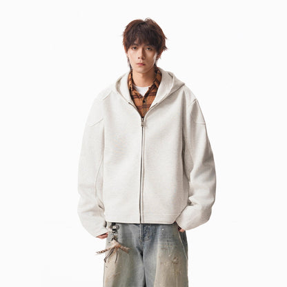 Cleanfit Short Crop Heavyweight Hoodie Jacket for Men Autumn Loose Oversized Hooded Zip-Up Sweatshirt with Regular Shoulders White and gray eprolo