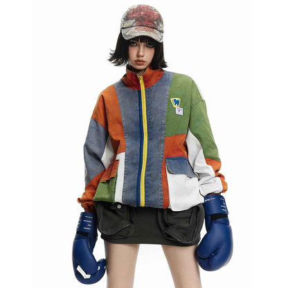 Irregular Color Contrast Patchwork Jacket For Women MuddyStock