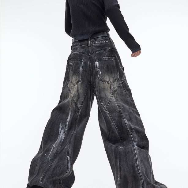 Heavy Retro Distressed Wide Leg Loose Jeans For Men