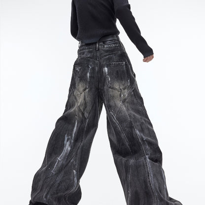 Heavy Retro Distressed Wide Leg Loose Jeans For Men