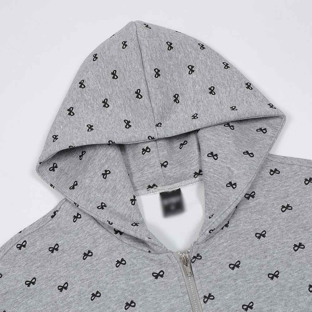 Full Printed Bow Zipper Hoodie For Women MuddyStock