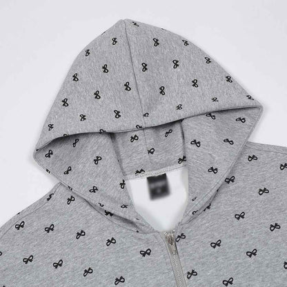 Full Printed Bow Zipper Hoodie For Women MuddyStock